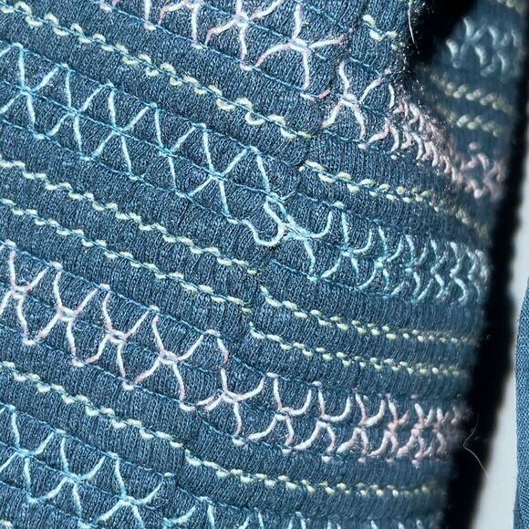 Anthropologie Women’s Small Smocked Embroidered Sequins Puff Sleeve Blue Top - Picture 7 of 11